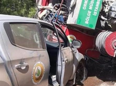 Hatay’daki orman yangınında arazöz kaza yaptı