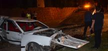 Otomobil önce ağaca sonra direğe çarptı: 2 yaralı