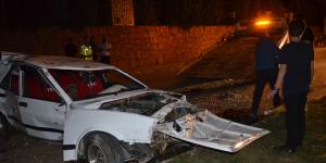 Otomobil önce ağaca sonra direğe çarptı: 2 yaralı