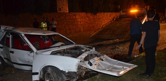 Otomobil önce ağaca sonra direğe çarptı: 2 yaralı