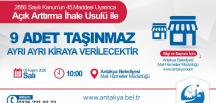 ANTAKYA BELEDİYESİ, MÜLKİYETİNDE BULUNAN 9 TAŞINMAZI    AÇIK ARTIRMA İHALE USULÜ İLE KİRAYA VERECEK