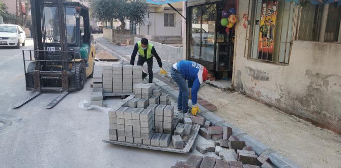 ASFALT ÇALIŞMALARI TAMAMLANAN SOKAKLARDA KALDIRIMLAR DA YENİLENİYOR
