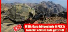 MSB: Gara bölgesinde 8 PKK’lı terörist etkisiz hale getirildi