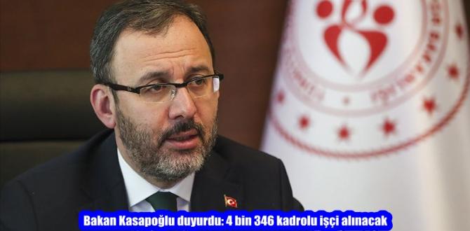 Bakan Kasapoğlu duyurdu: 4 bin 346 kadrolu işçi alınacak